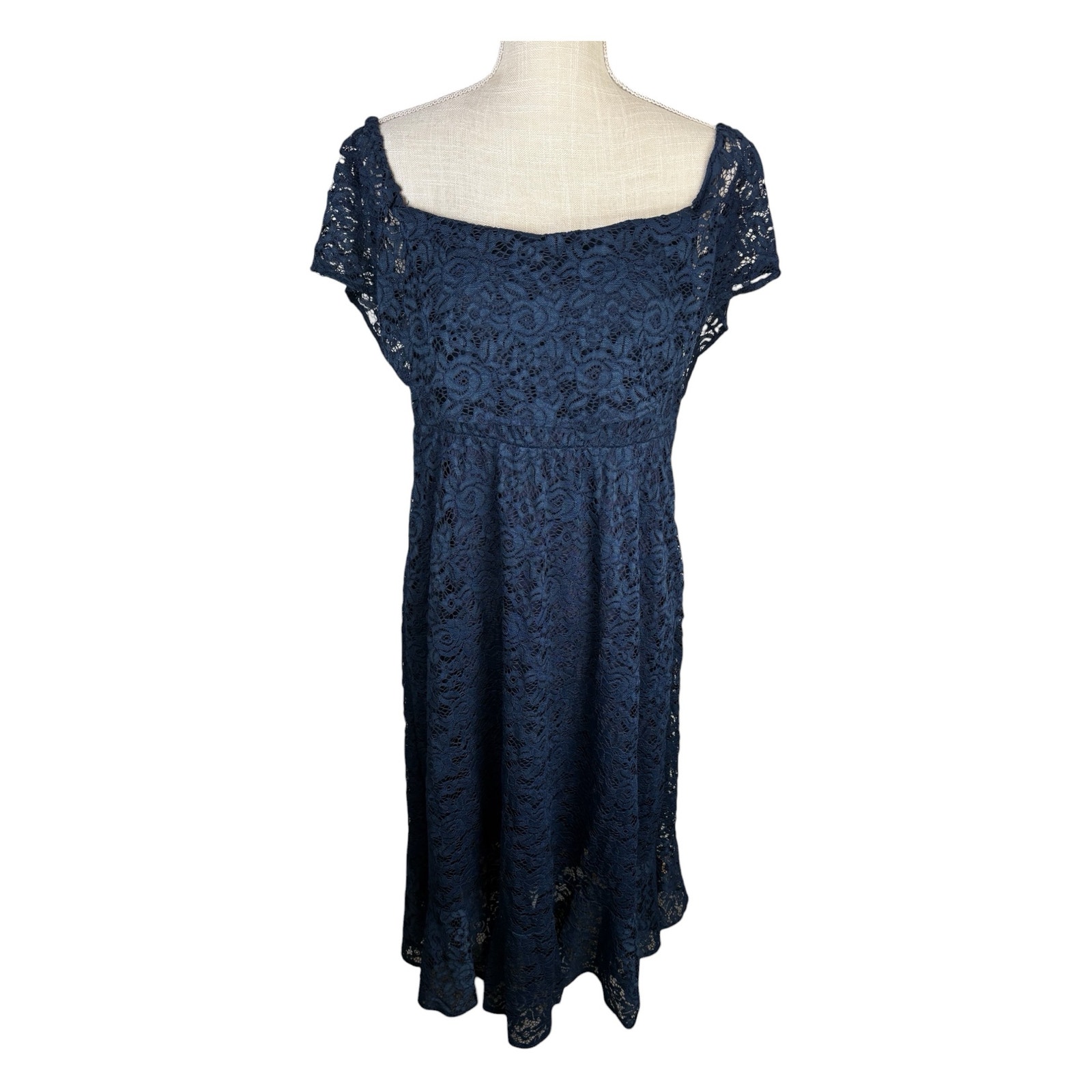 Nwt Nom Maternity Lucia Off-The-Shoulder Lace Midi Dress Women’s Large Navy Blue — image 2 of 8